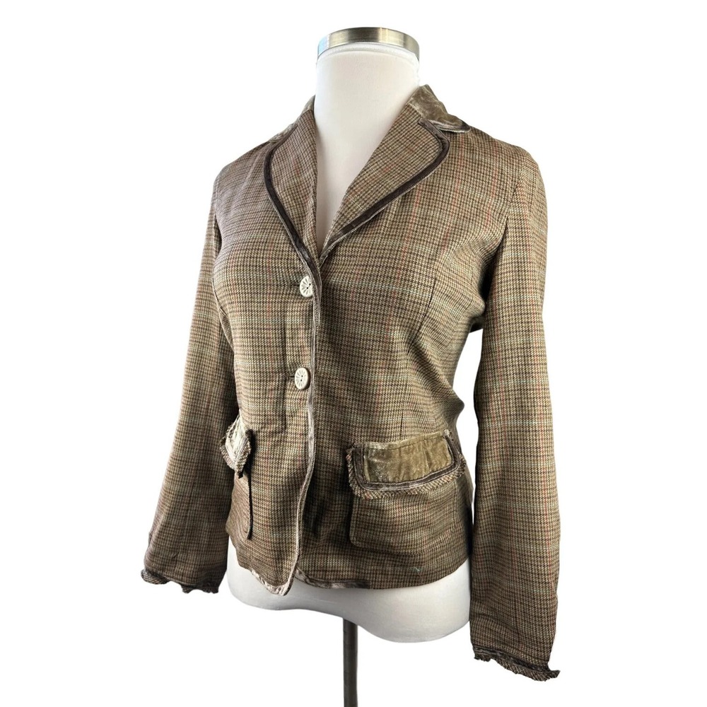 NWT J. Jill Plaid Houndstooth Velvet Trim Blazer Suit Jacket Brown Size 6 Fall - Picture 5 of 13